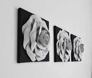 Silver Rose on Black Canvas Wall Art - Daisy Manor