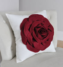 Load image into Gallery viewer, Rose Applique Ruby Red Rose on Cream Pillow - Daisy Manor
