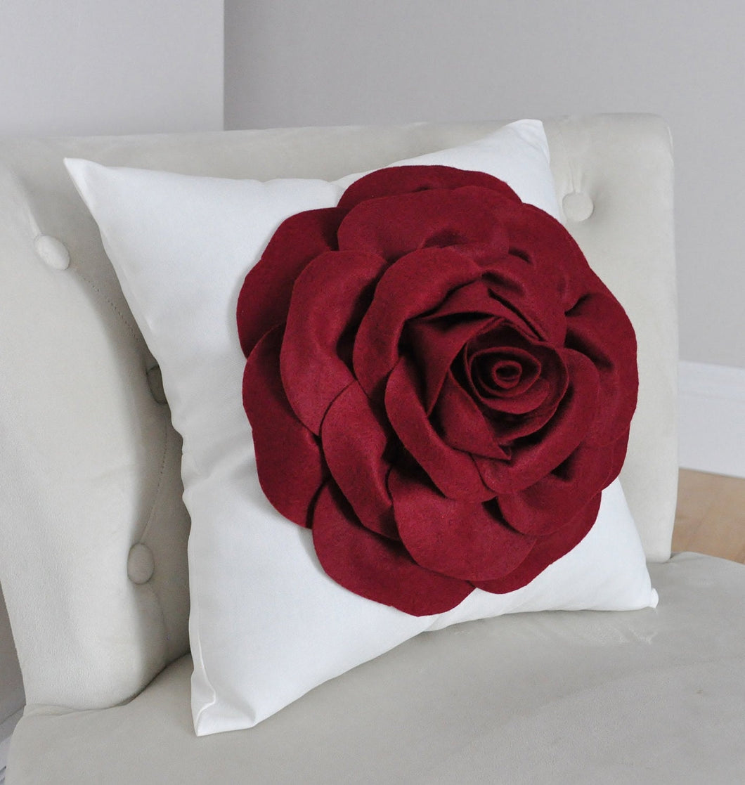Rose Applique Ruby Red Rose on Cream Pillow - Daisy Manor