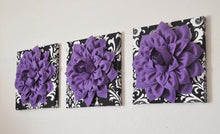 Load image into Gallery viewer, THREE Lavender Dahlia Flowers on Black and White Damask - Daisy Manor
