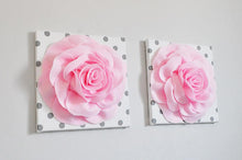 Load image into Gallery viewer, Light Pink Roses on White with Gray Polka Dot Canvases - Daisy Manor
