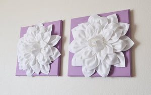 Two Lilac and White Dahlias on White and Lilac Canvases - Daisy Manor