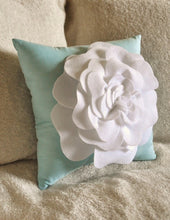 Load image into Gallery viewer, White Rose Aqua Pillow - Daisy Manor
