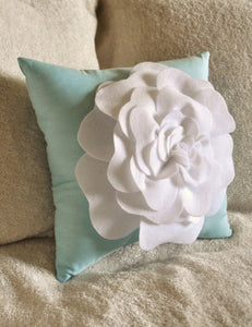 White Rose Aqua Pillow - Daisy Manor