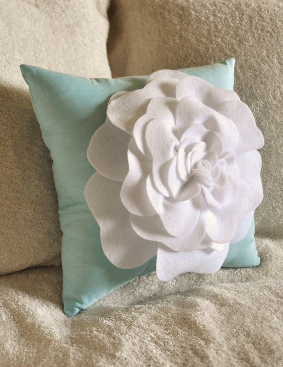 White Rose Aqua Pillow - Daisy Manor